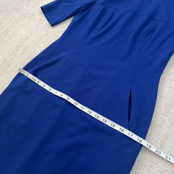 Tahari Arthur S Levine Blue Short Sleeve Work Midi Dress With Pockets 6 - Picture 6 of 11